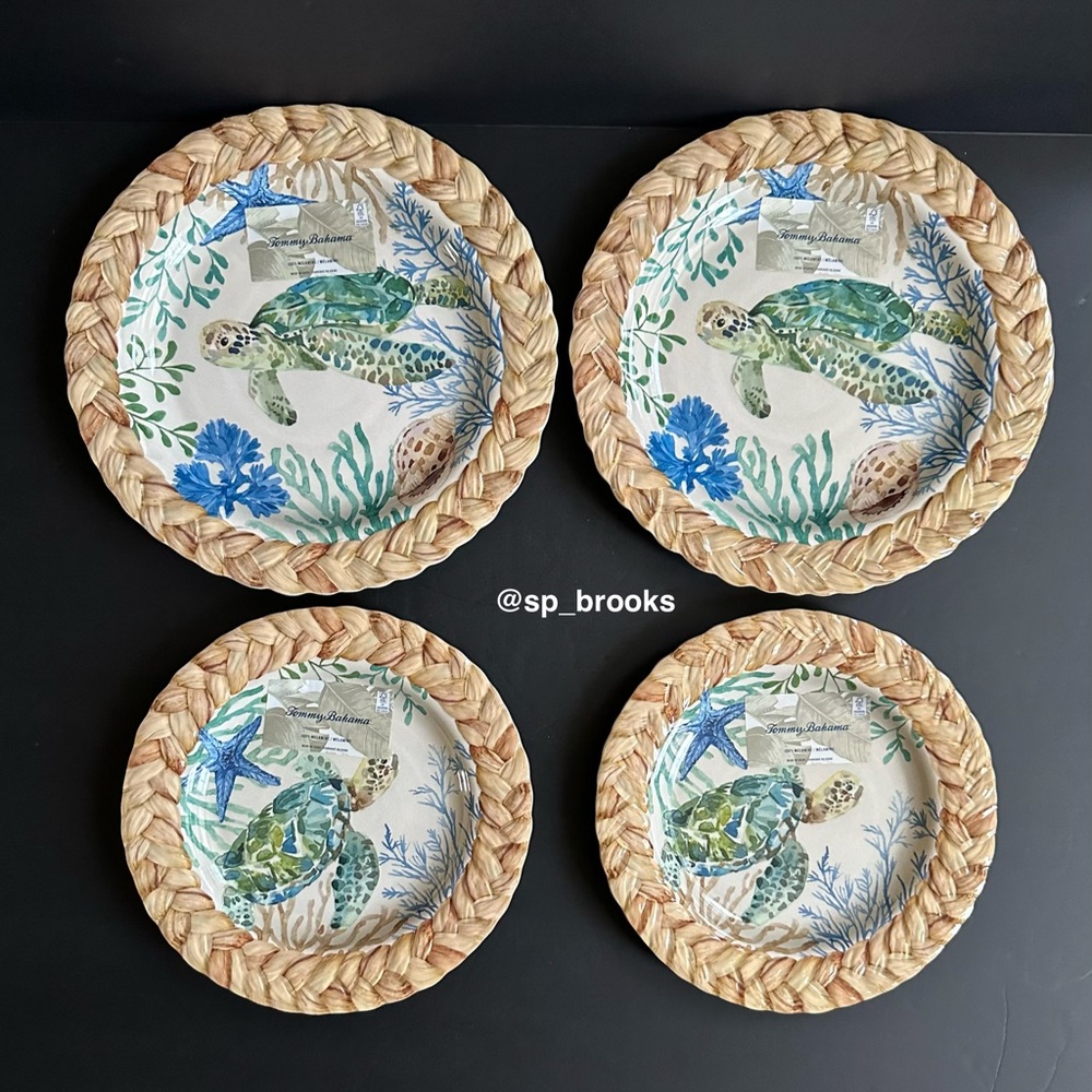 🎁4PC Tommy Bahama Melamine Plates - 2 Dinner - 11” and 2 Salad - 9”